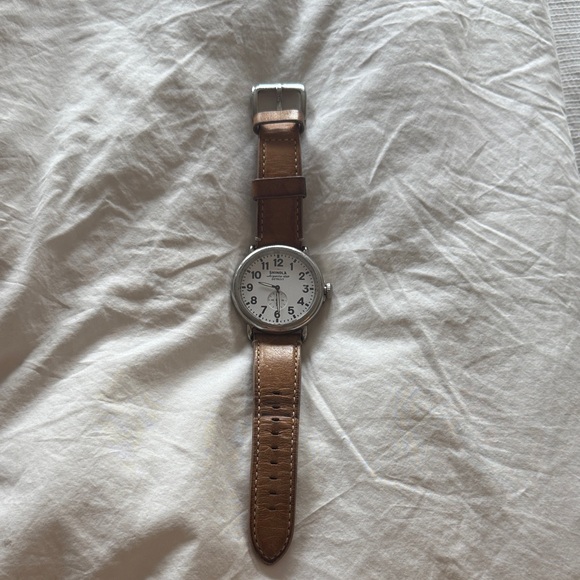 Shinola large face tan Leather Strap Watch with Silver Case - Picture 1 of 5